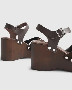 Brown Suede Clog Wedge Sandals
