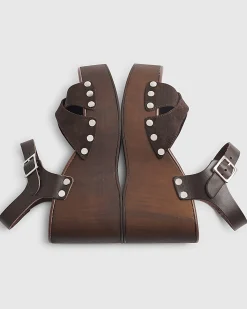 Brown Suede Clog Wedge Sandals