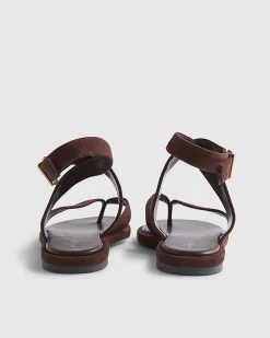 Brown Suede Cross Strap Toe Thong Sandals