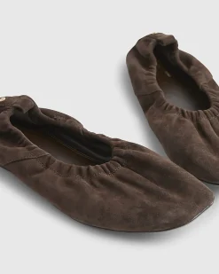Brown Suede Elastic Ballet Pumps