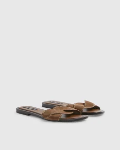Brown Suede Twist Strap Sandals