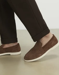 Brown Suede Woven Loafers