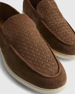 Brown Suede Woven Loafers