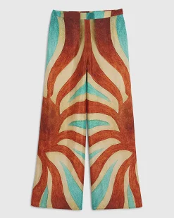 Brown Swirl Print Wide Leg Trousers