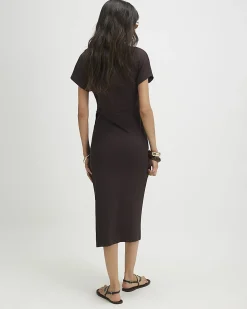 Brown Tie Side Midi Dress