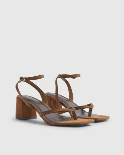 Brown Toe Thong Block Heel Sandals