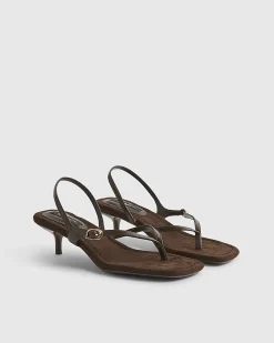 Brown Toe Thong Heeled Sandals