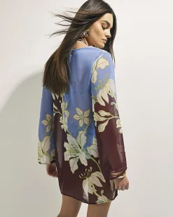 Brown Tropical Border Print Beach Tunic