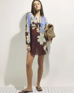 Brown Tropical Border Print Beach Tunic