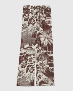 Brown Tropical Print Beach Trousers