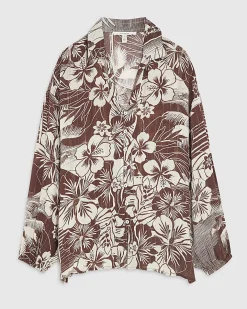 Brown Tropical Print Beach Shirt