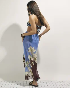Brown Tropical Print Maxi Beach Skirt