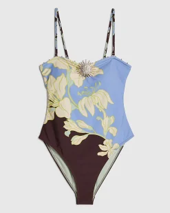 Brown Tropical Print Swimsuit