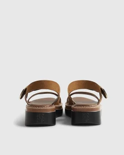Brown Two Part Ring Buckle Flatform Sandals