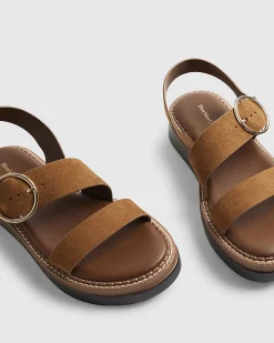 Brown Two Part Ring Buckle Flatform Sandals