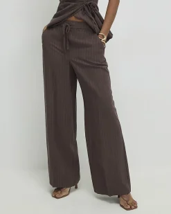 Brown Viscose Stripe Tailored Trousers