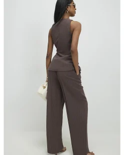 Brown Viscose Stripe Tailored Trousers