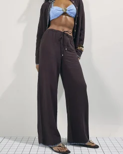 Brown Whipstitch Drawstring Cotton Trousers