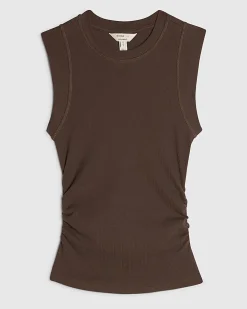 Brown Wide Cuff Fitted Tank Top