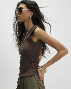 Brown Wide Cuff Fitted Tank Top