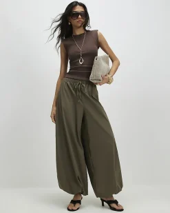 Brown Wide Cuff Fitted Tank Top