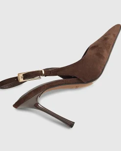 Brown Wide Fit Faux Suede Slingback Heels