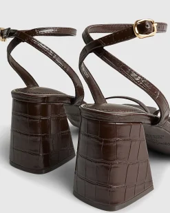 Brown Wide Fit Strappy Low Block Heel Sandals