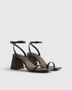 Brown Wide Fit Strappy Low Block Heel Sandals