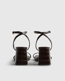Brown Wide Fit Strappy Low Block Heel Sandals