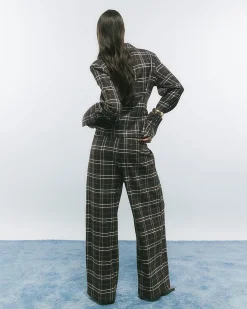 Brown Wide Leg Check Trousers
