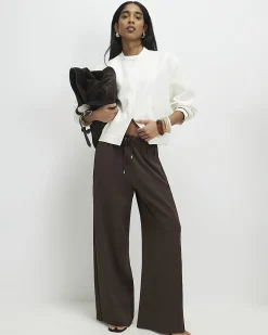 Brown Wide Leg Tailored Joggers