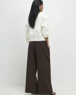 Brown Wide Leg Tailored Joggers