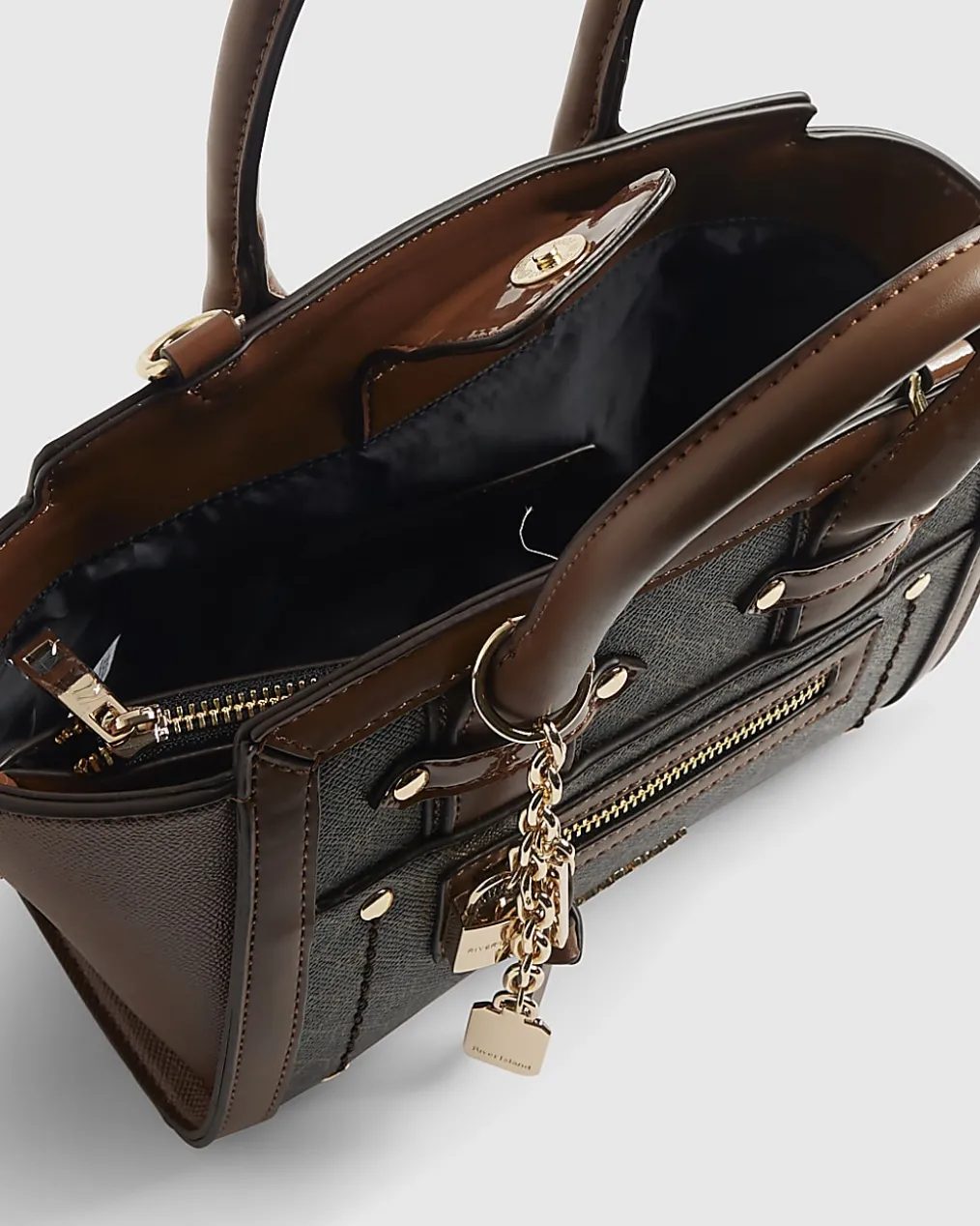 Brown Winged Panelled Zip Tote Bag
