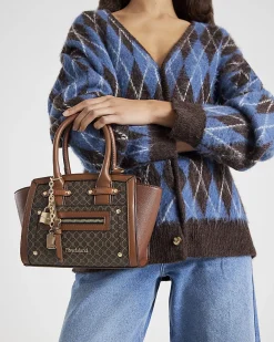 Brown Winged Panelled Zip Tote Bag