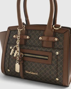 Brown Winged Panelled Zip Tote Bag