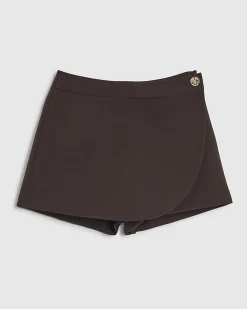 Brown Wrap Button Detail Skort