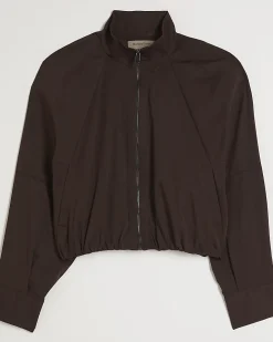 Brown Zip Front Cropped Shacket