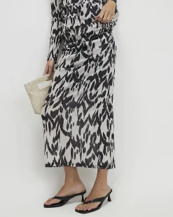 Cream Abstract Print Maxi Skirt