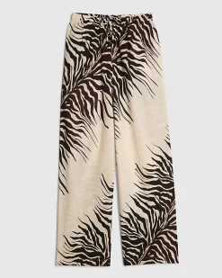 Cream Animal Print Linen Blend Trousers