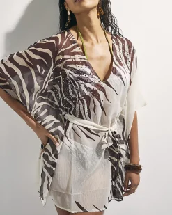 Cream Animal Print Mini Kaftan