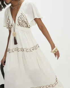 Cream Beaded Maxi Dress