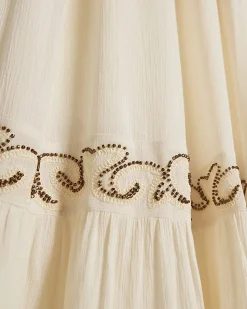 Cream Beaded Maxi Dress
