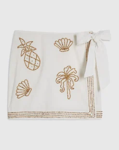 Cream Beaded Mini Skirt