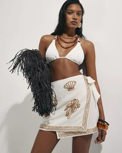 Cream Beaded Mini Skirt