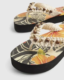 Cream Beaded Toe Thong Sandals