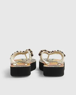 Cream Beaded Toe Thong Sandals