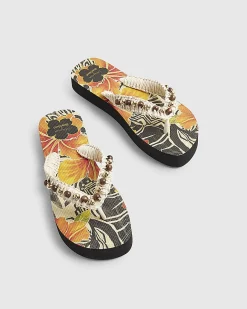 Cream Beaded Toe Thong Sandals