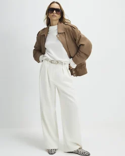 Cream Belted Wide Leg Trousers