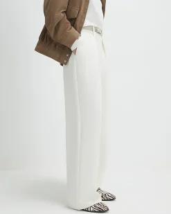 Cream Belted Wide Leg Trousers