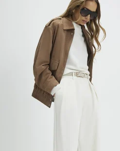 Cream Belted Wide Leg Trousers
